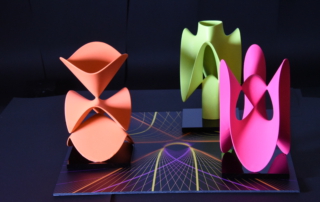 Three views of a projective cubic surface - math art and also photo by Oliver Labs, 2025